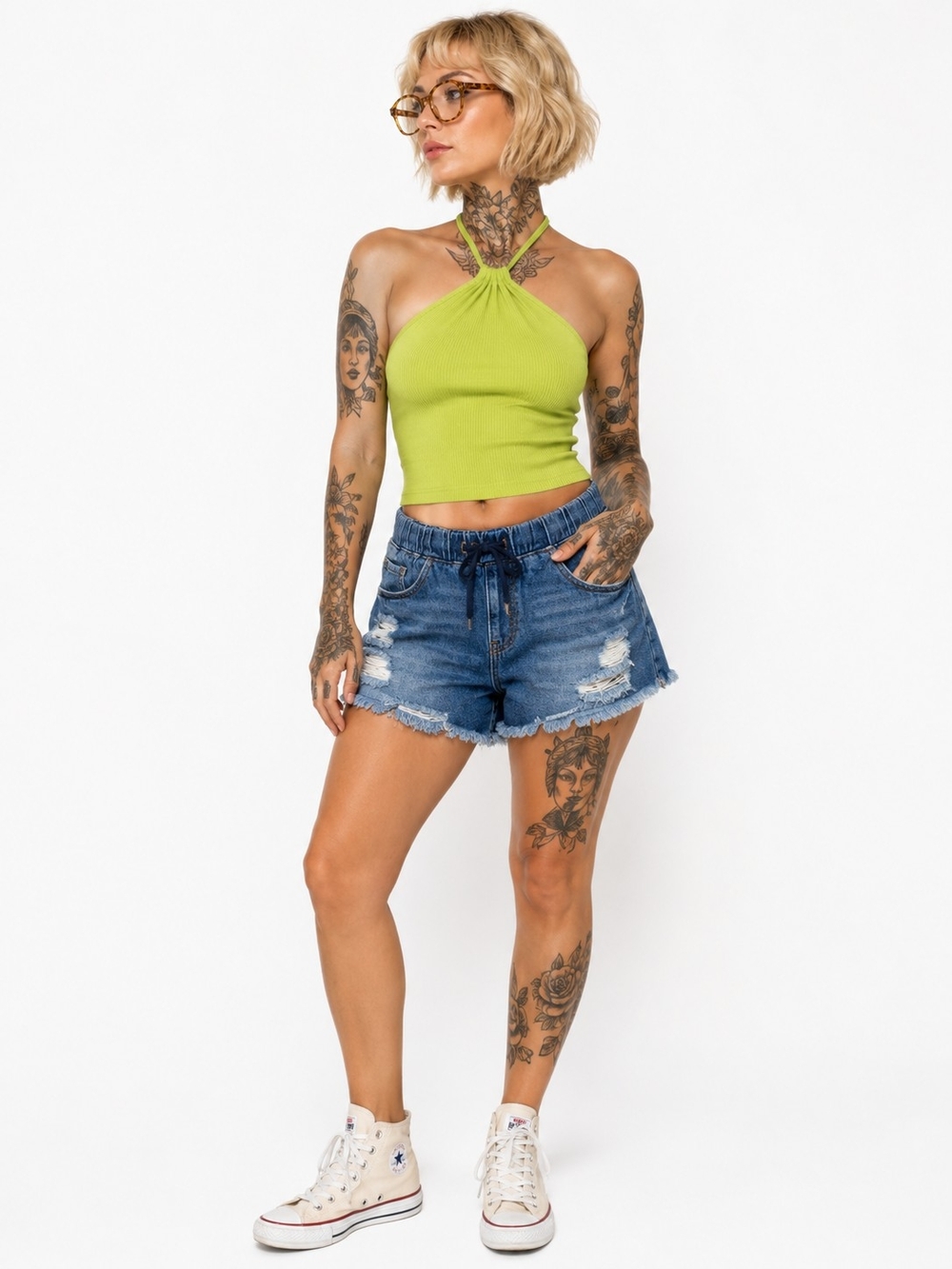 Ymi Denim Drawstring Frayed Hem Womens Shorts - Blue